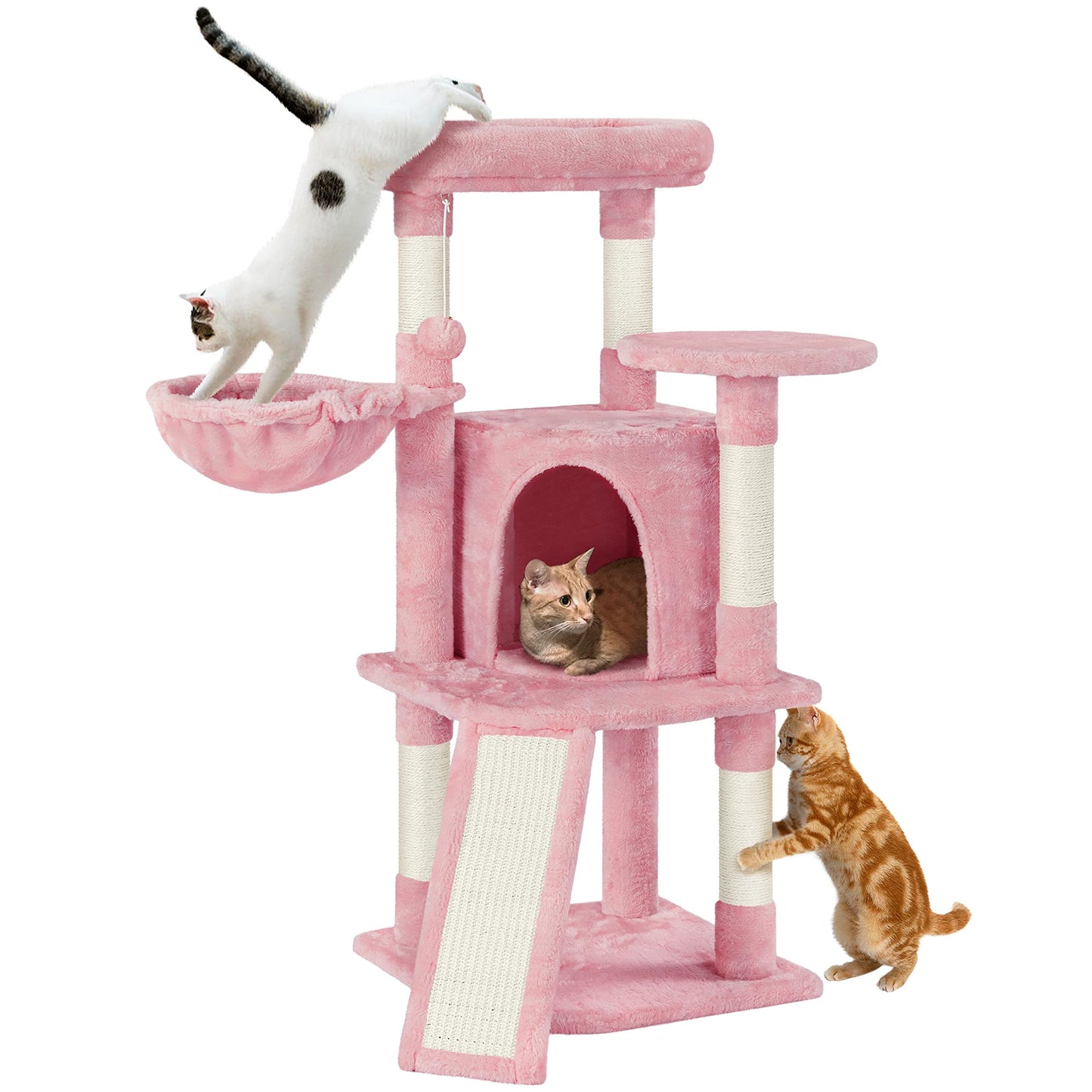 Cozy Pink Cat Tower with Scratching Ramp