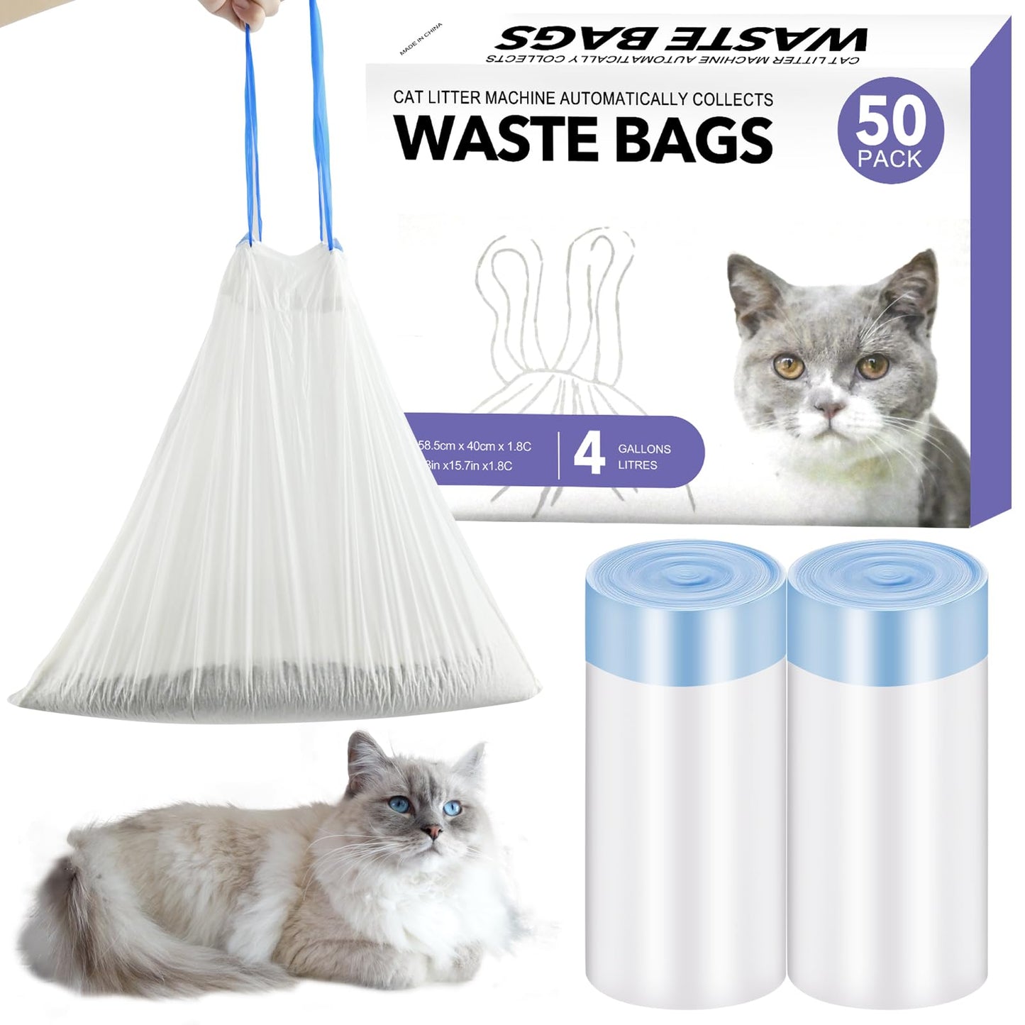 50 PCS Easy-Clean Cat Litter Liners, 23" x 15.7"