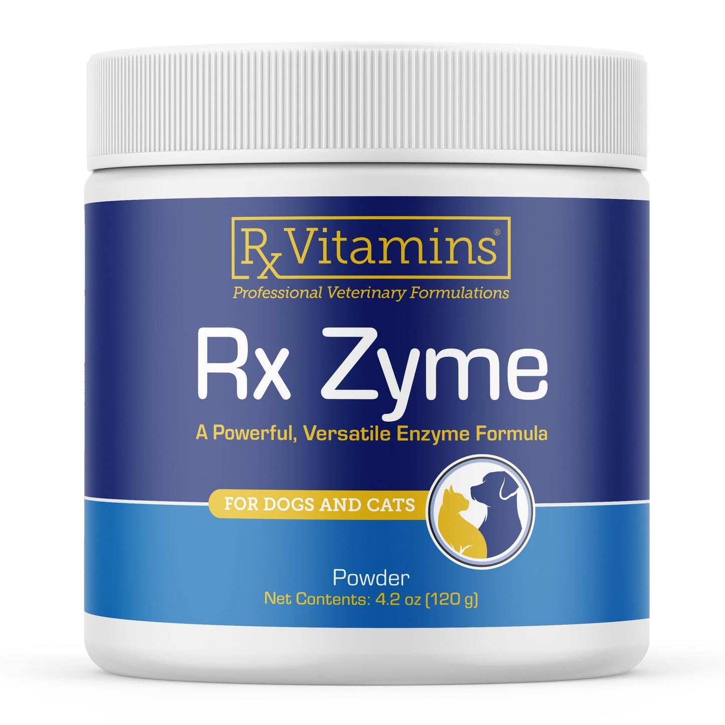 Rx Vitamins Rx Zyme Powder - Digestive Enzymes for Dogs & Cats - Anti Diarrhea for Dogs Cat Constipation Relief Anti-Bloating - Cat Digestive Support and Dog Gut Health - 120g