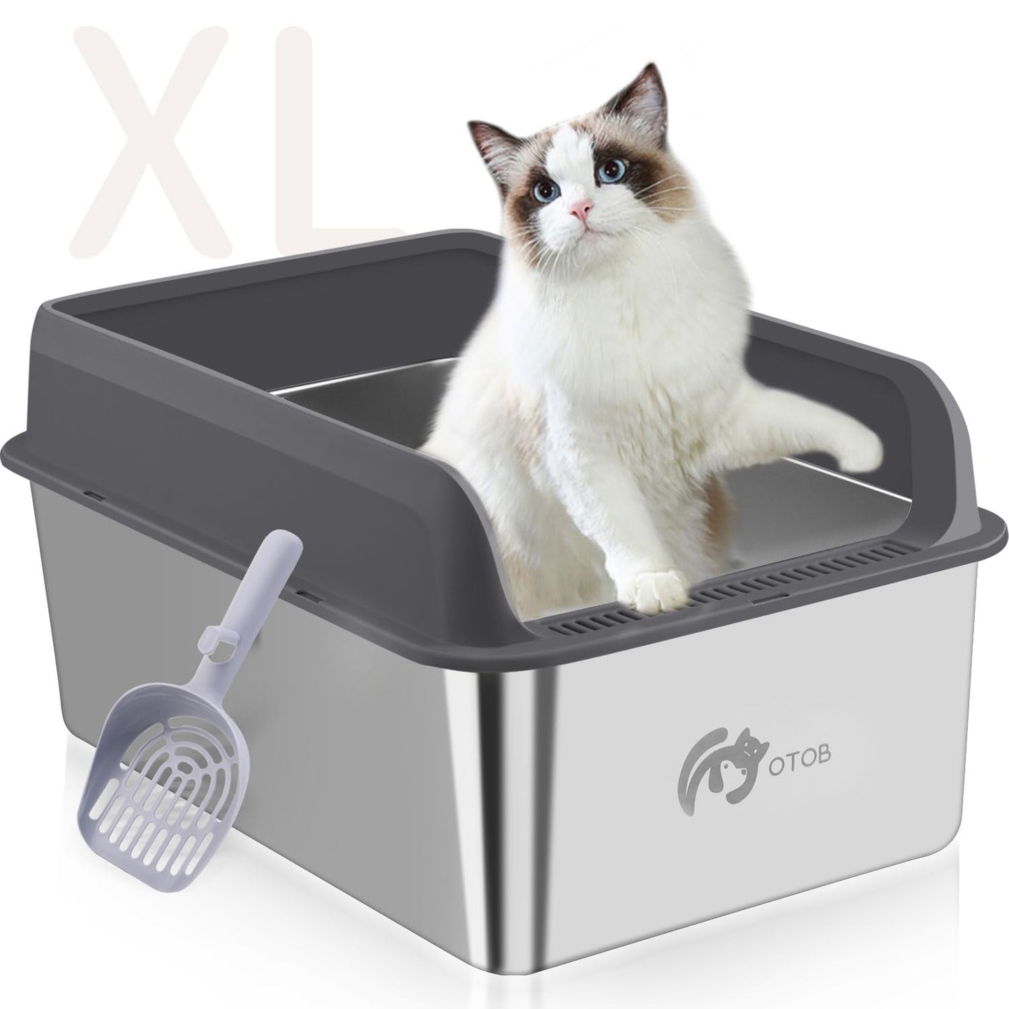 OTOB XL Enclosed Stainless Steel Cat Litter Box with Lid