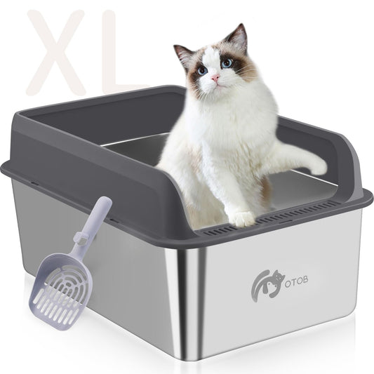 OTOB XL Enclosed Stainless Steel Cat Litter Box with Lid