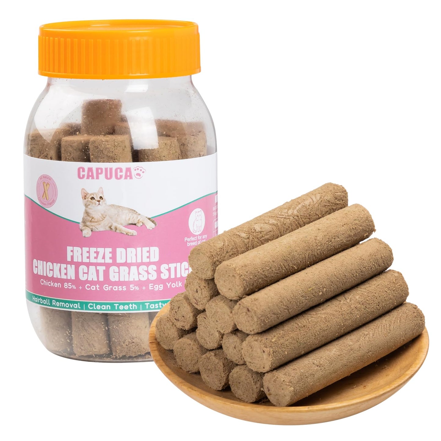 Natural Chicken Cat Grass Chews - 90g Freezed Dried Treats for Hairball & Dental Health