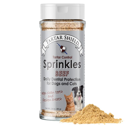 Tartar Shield Dental Sprinkles |Cat Food Topper Additive | Fights Tartar Plaque & Bad Breath Cleans Teeth & Gums | Pet Oral Health Support | USA Made | Low Calorie Human-Grade Beef